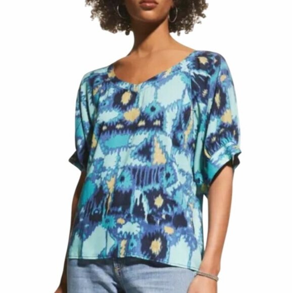 Nic+Zoe Summer Solstice V-Neck Short Sleeve Multicolored Blouse‎ Size L - Picture 2 of 12